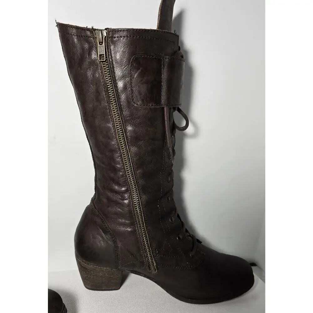 Red Or Dead Leather Steampunk Lace Up Zip Boots Made Spain EU 41 US 9.5-10 Brown